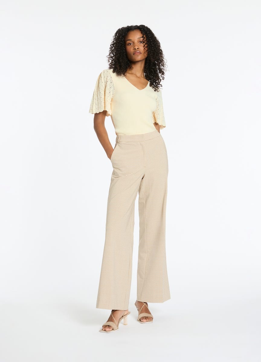 Cream wide best sale leg cropped trousers