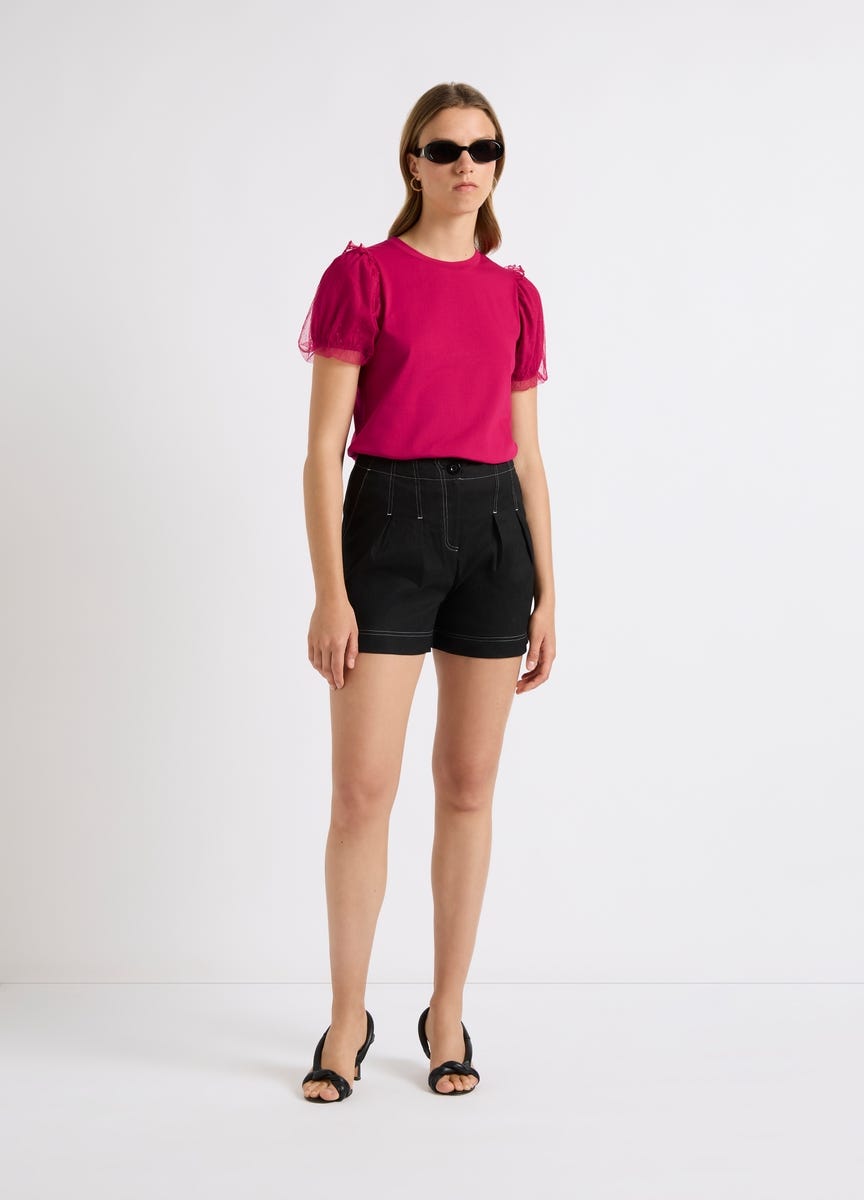 Pink top 2025 black shorts