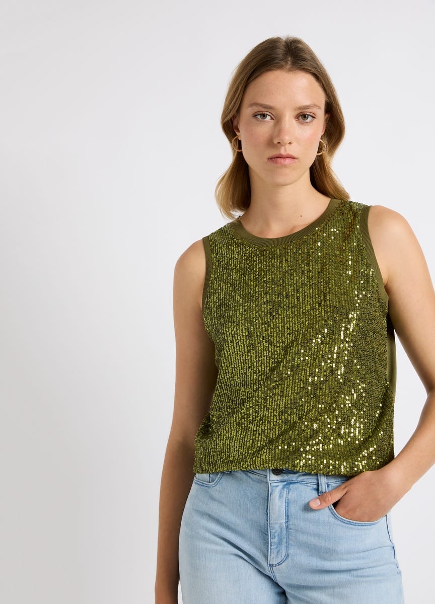 Green sequin tank on sale top