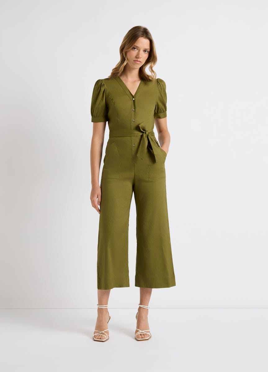 Linen sales khaki jumpsuit