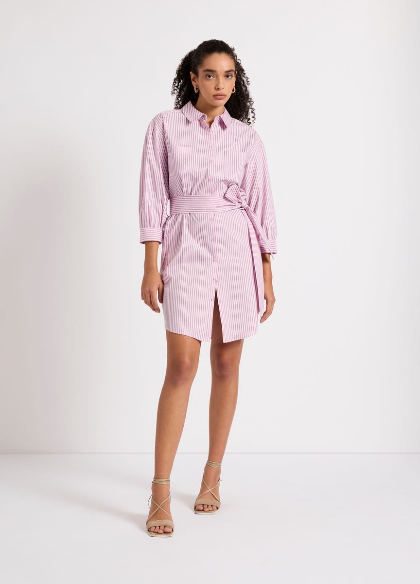 Marcs Women s Fall In Line Pink Stripe Long Sleeve Shirt Dress